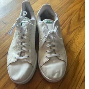 Adidas Cloudfoam Advantage Sneakers – All White w/ Green Accent, Men’s Size 10.5